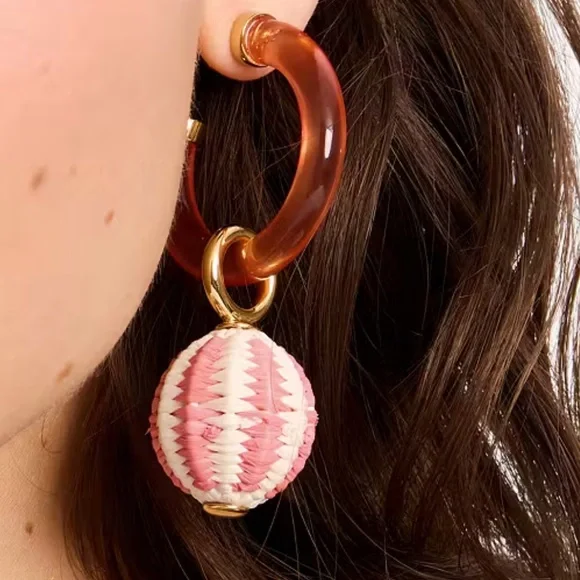 New Kate Spade FEELING BUBBLY RAFFIA CHARM HOOPS
Color: Pink Multi - Picture 3 of 13